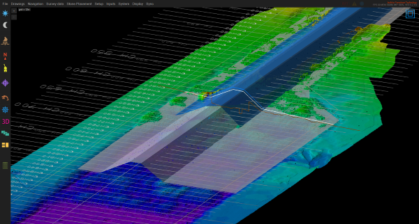 Dredge master backhoe software - Side view with cross sections