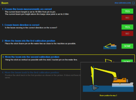 Dredge master backhoe software - Calibration