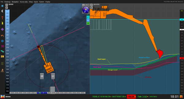 Dredge master backhoe software - Side view with multiple layers
