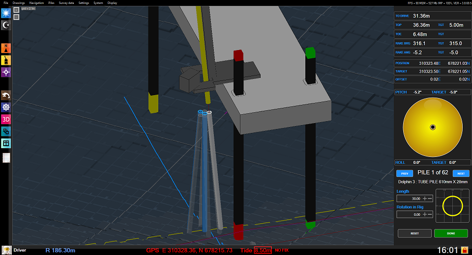 Marine construction software - Dredge master Pile - 3D view